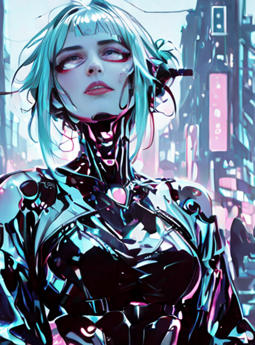 cyborg, woman, neon