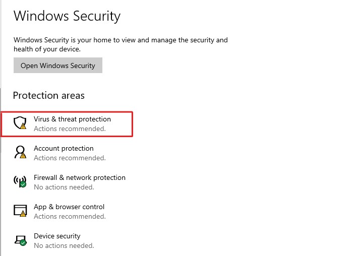 Cliquez sur Protection contre les virus et menaces