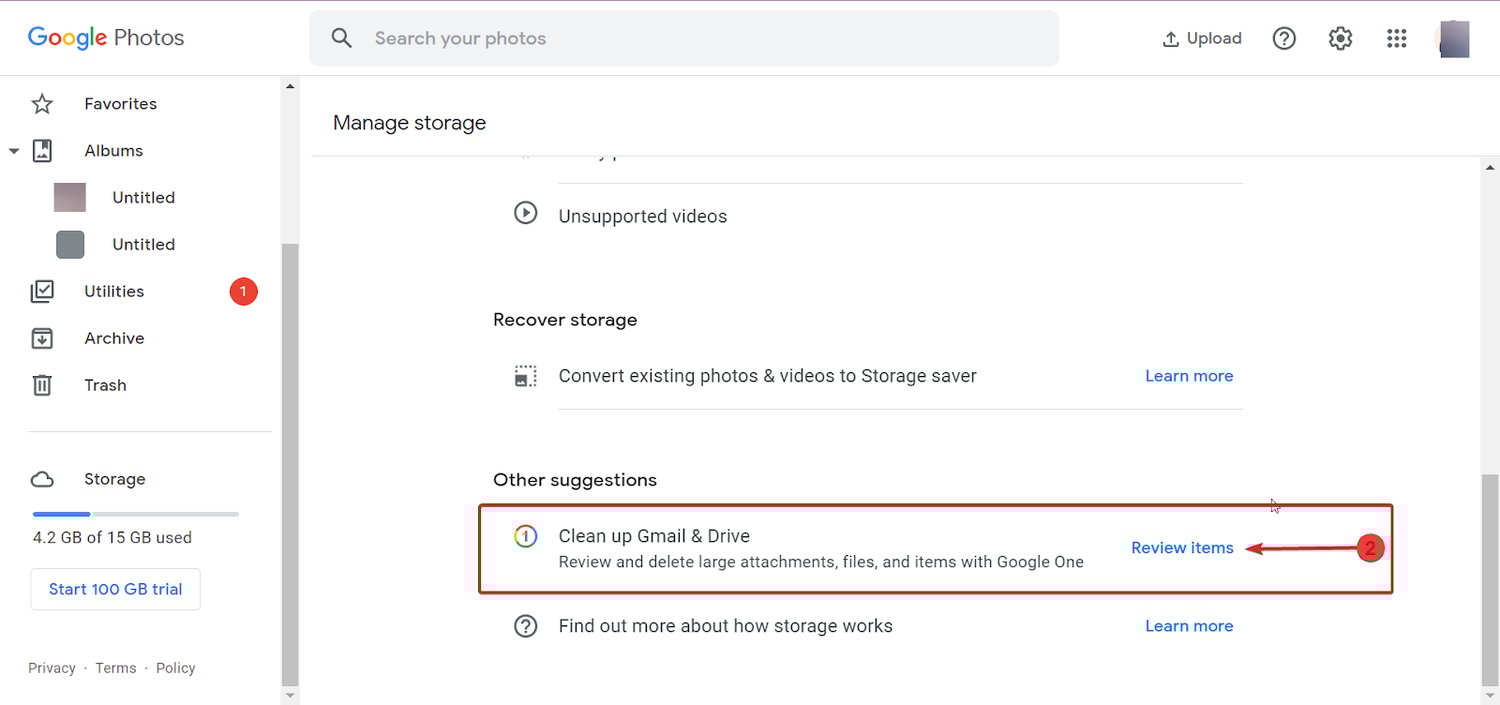 Bereinigen Sie Gmail und Drive