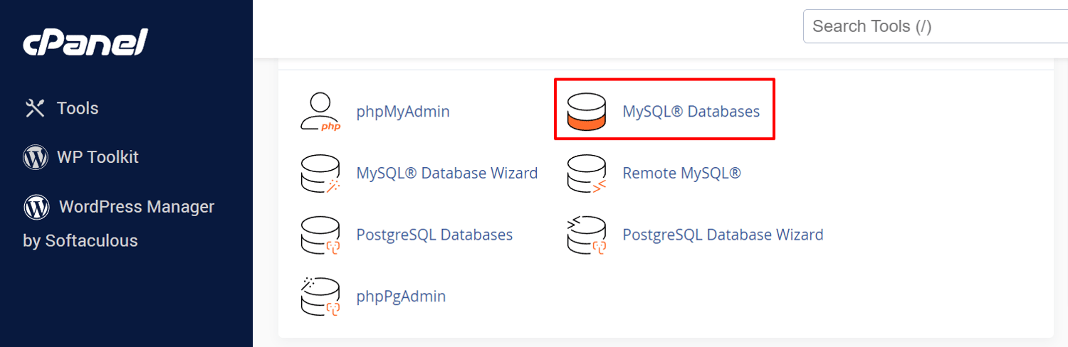 Click on MySQL Database