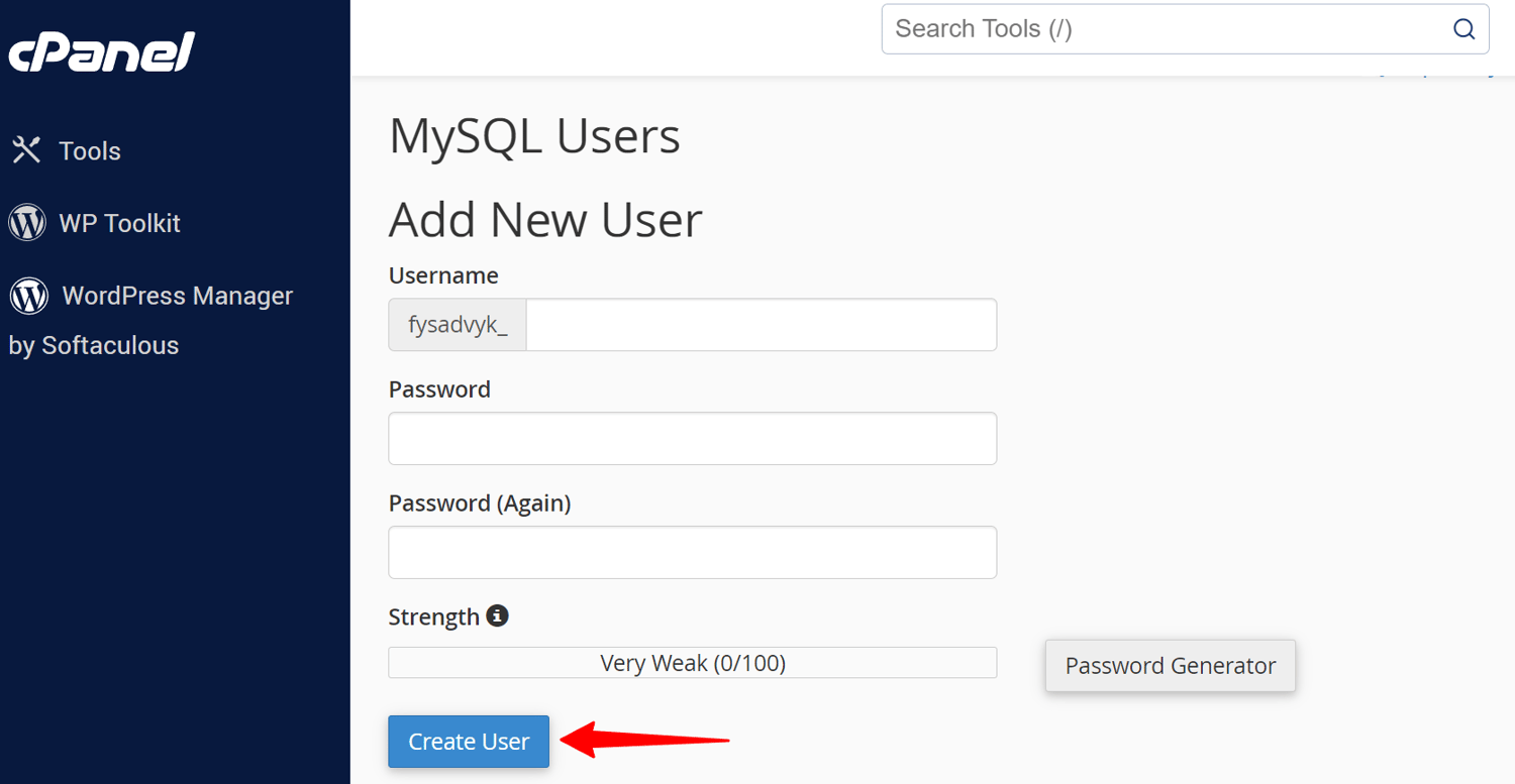 Create a new Database User