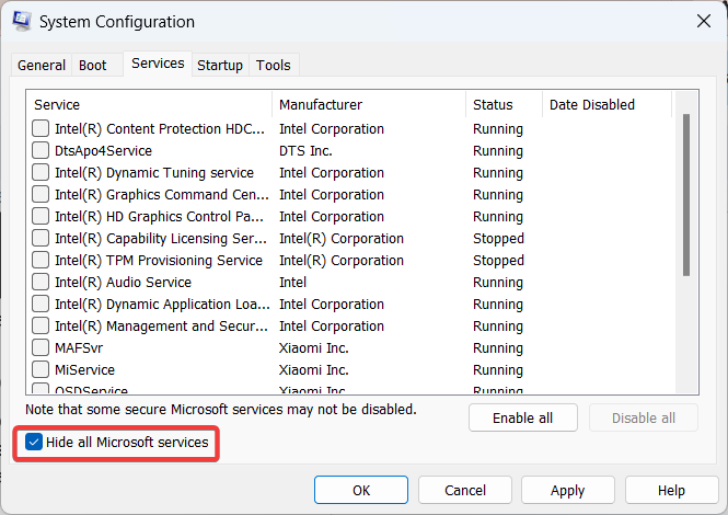 Microsoft system configuration window displaying error 0x80072ee7.