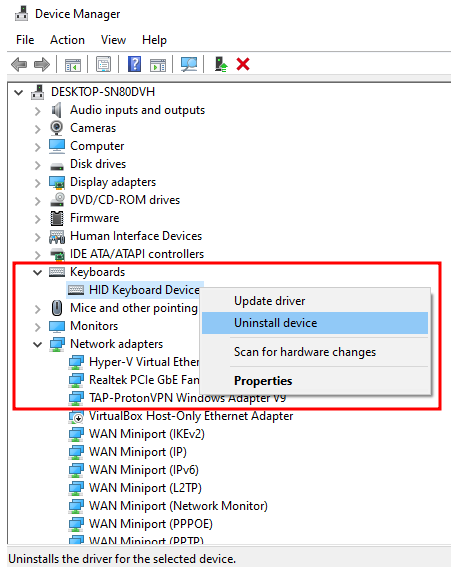 device manager keyboard