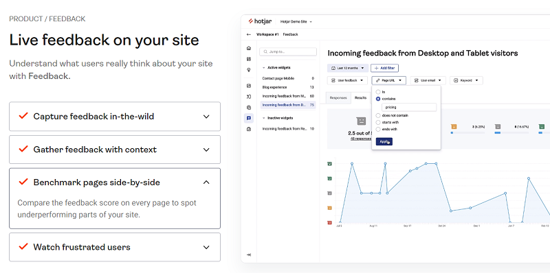 A screenshot of a dashboard showing live feedback on your site.
