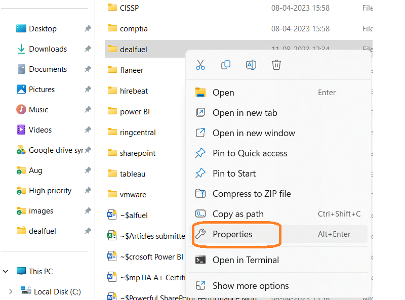 Une capture d'écran de la fenêtre des propriétés dans Windows 10.