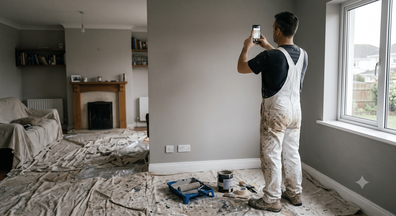 Painter photographing his finished work for social media