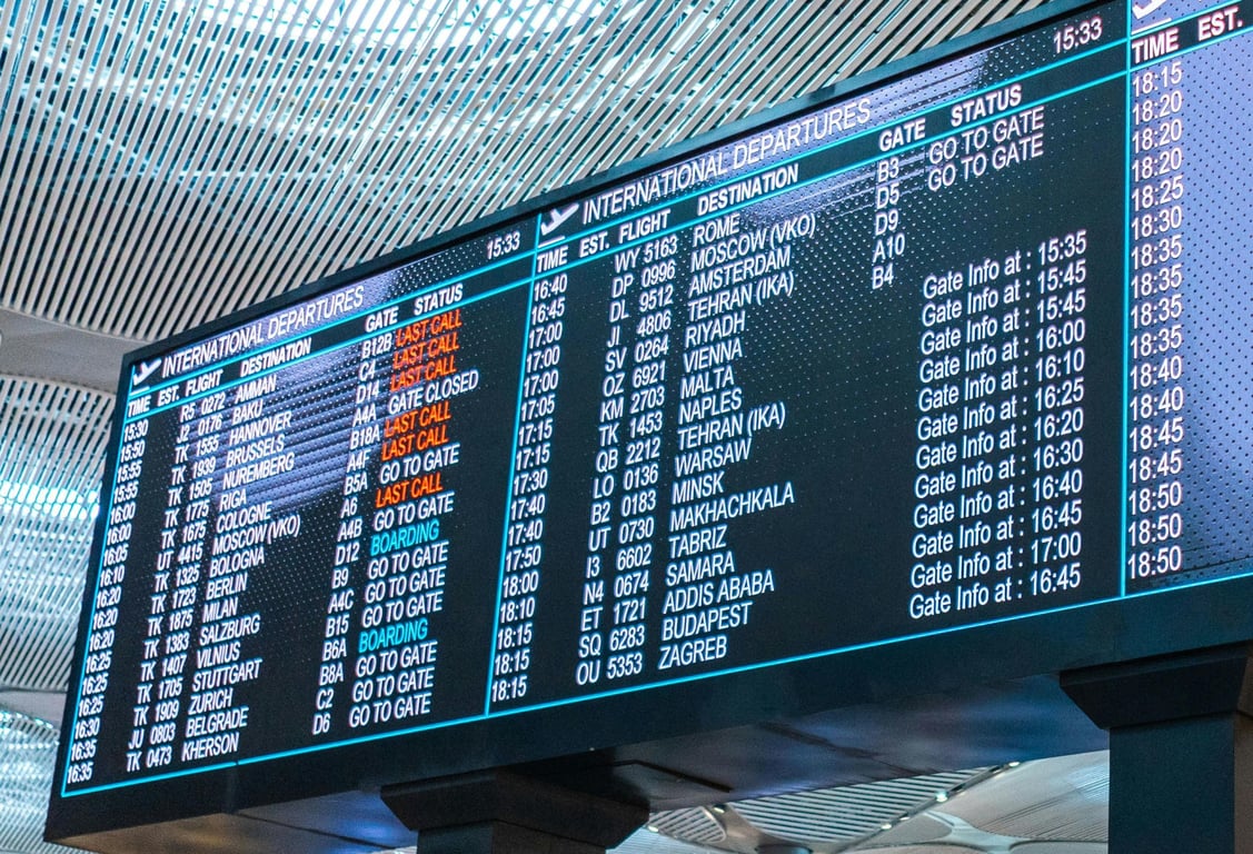 イスタンブール空港のオンライン出発便フライトボード