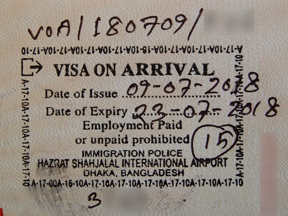 バングラデシュのVisa on Arrival（VoA）の例