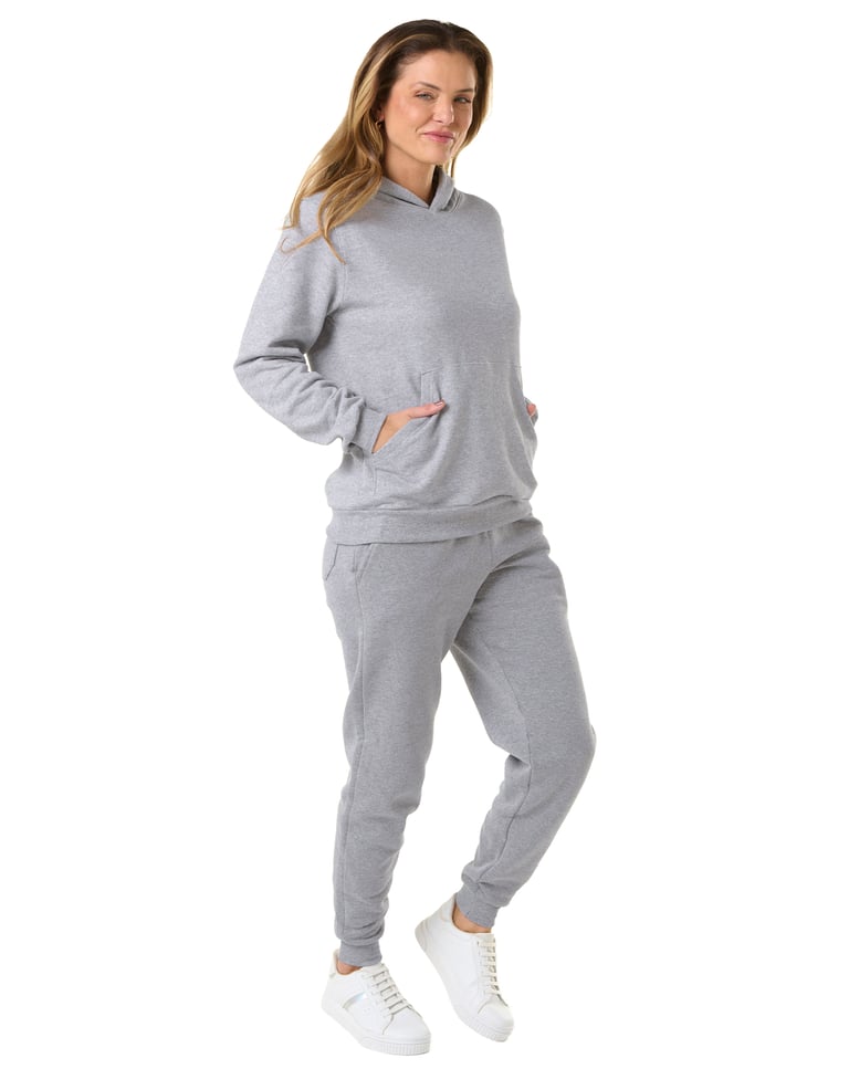 Conjunto Moletom Feminino com Capuz Cinza Mescla 02