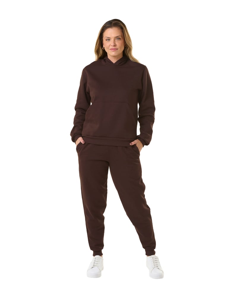 Conjunto Moletom Feminino com Capuz Marrom 08
