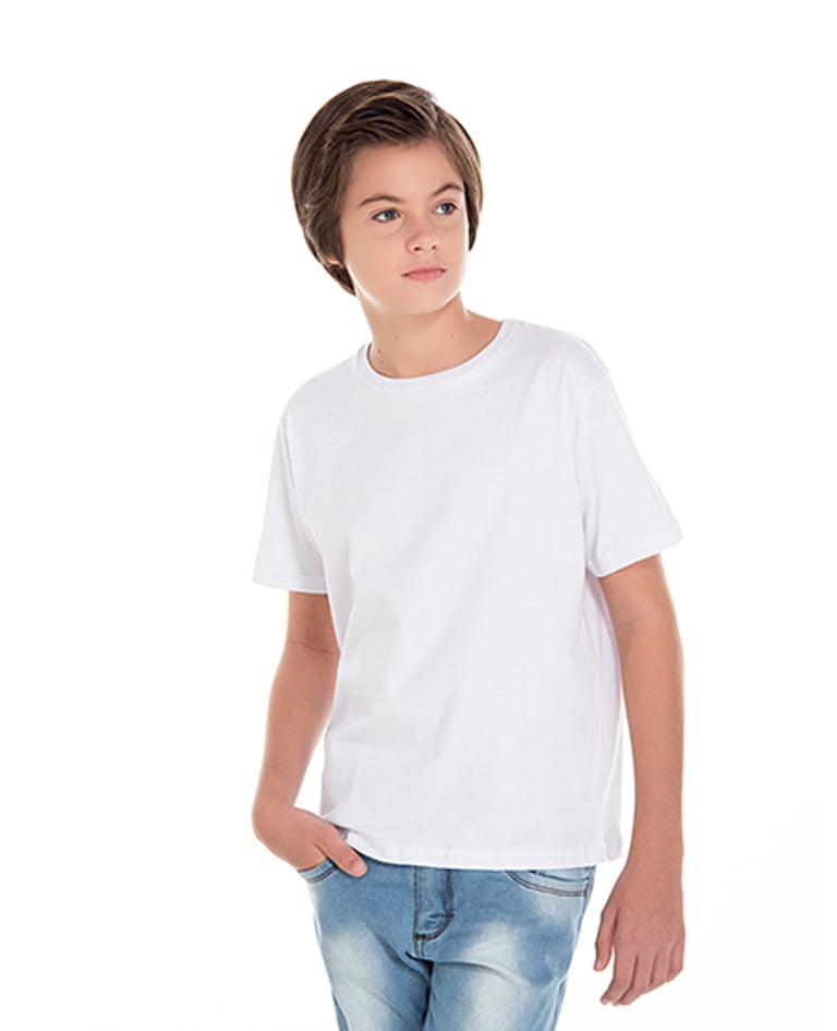 Camiseta Juvenil de Algodão Penteado Branca