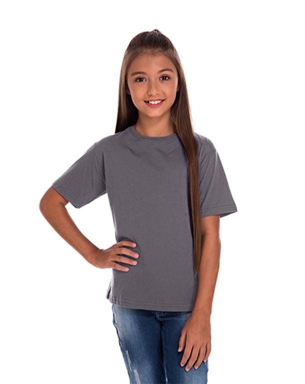 Camiseta Juvenil de Algodão Penteado Cinza Chumbo