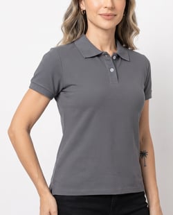 Camisa Polo Piquet Feminina Cinza Chumbo