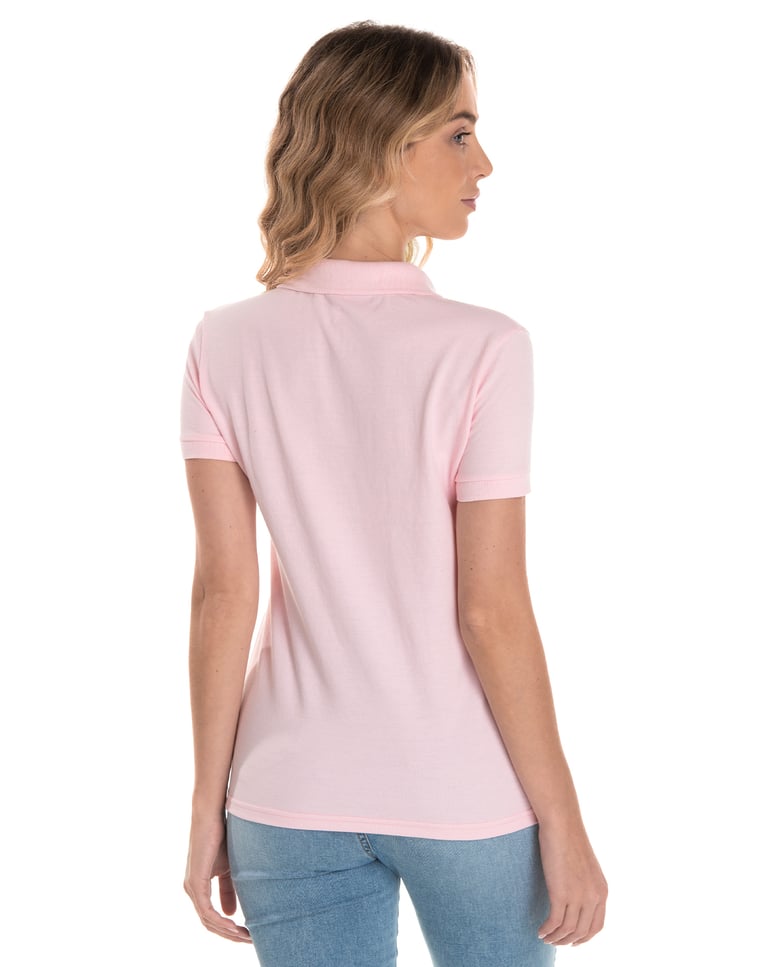 Camisa Polo Piquet Feminina Rosa Claro