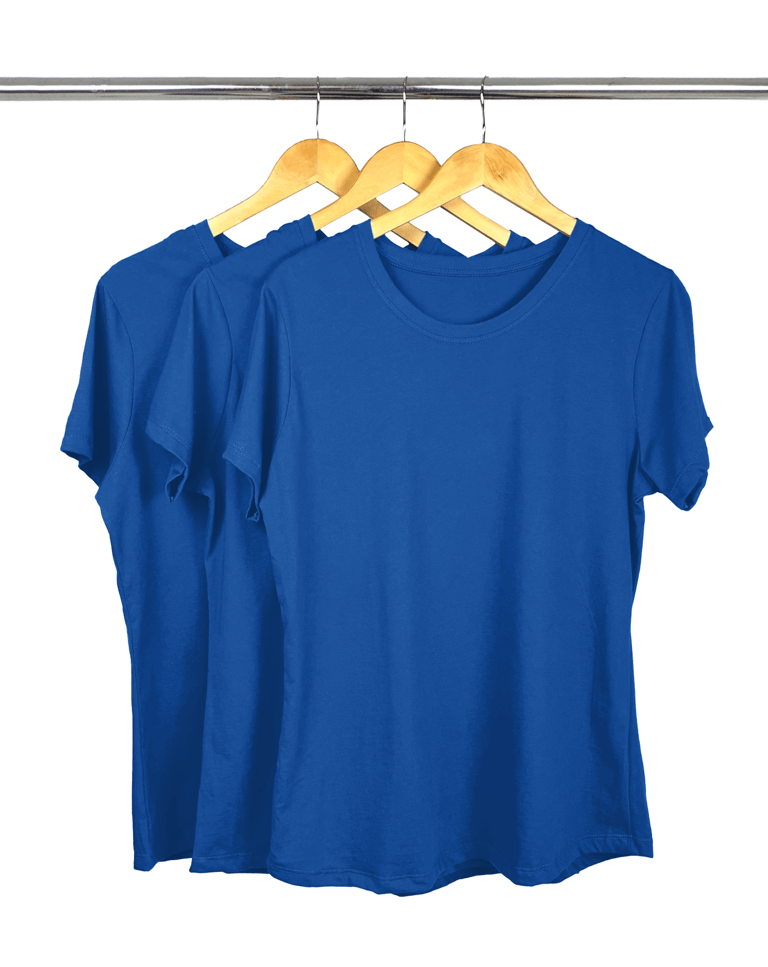  Kit 3 Camisetas Femininas Plus Size De Algodão Azul Royal