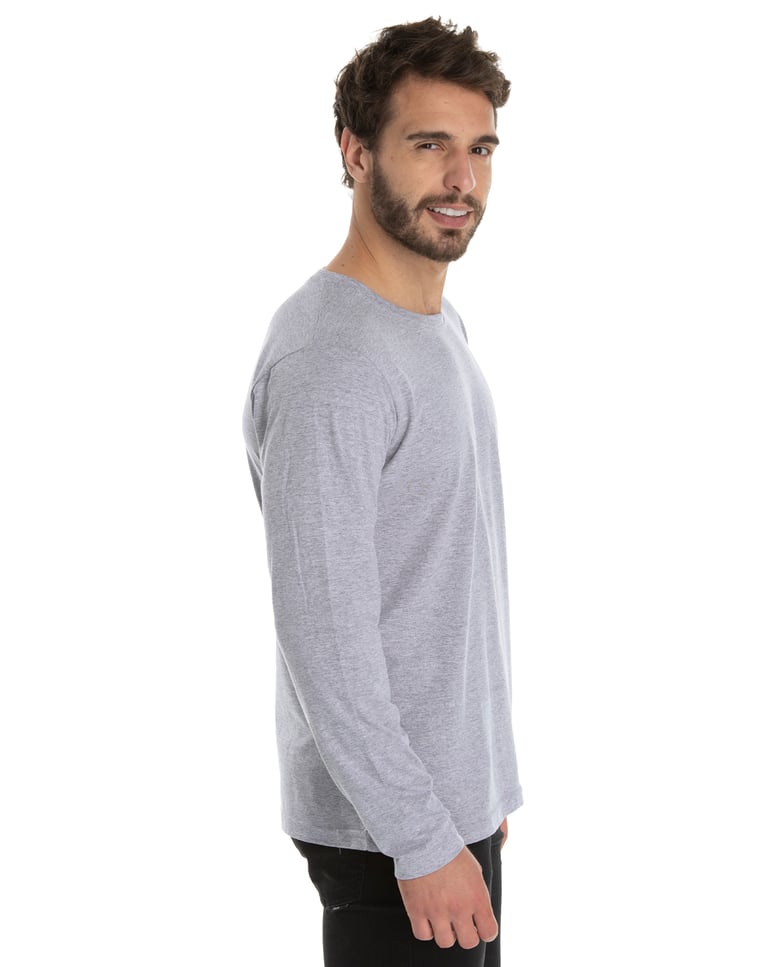 Camiseta Manga Longa de Algodão Premium Cinza Mescla