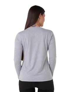 Camiseta Feminina Manga Longa de Algodão Premium Cinza Mescla