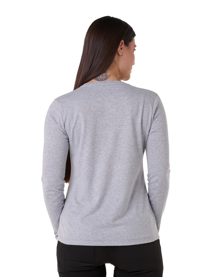 Camiseta Feminina Manga Longa de Algodão Premium Cinza Mescla