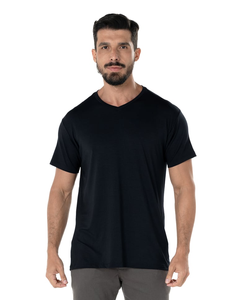 Camiseta Tech Modal Gola V Masculina Preta