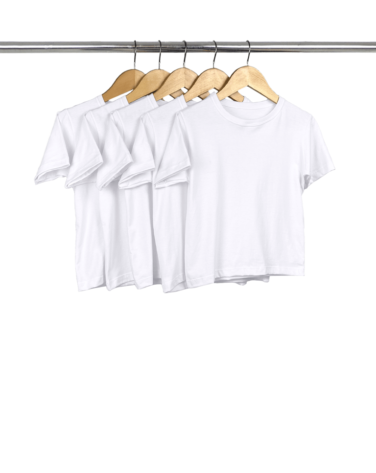 Kit 5 Camisetas Infantil de Algodão Penteado Branca