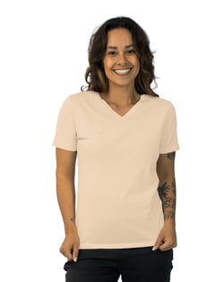 Camiseta Gola V Feminina de Algodão Premium Areia