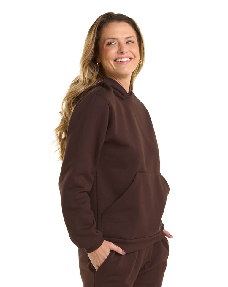 Moletom Canguru com Capuz Feminino Marrom