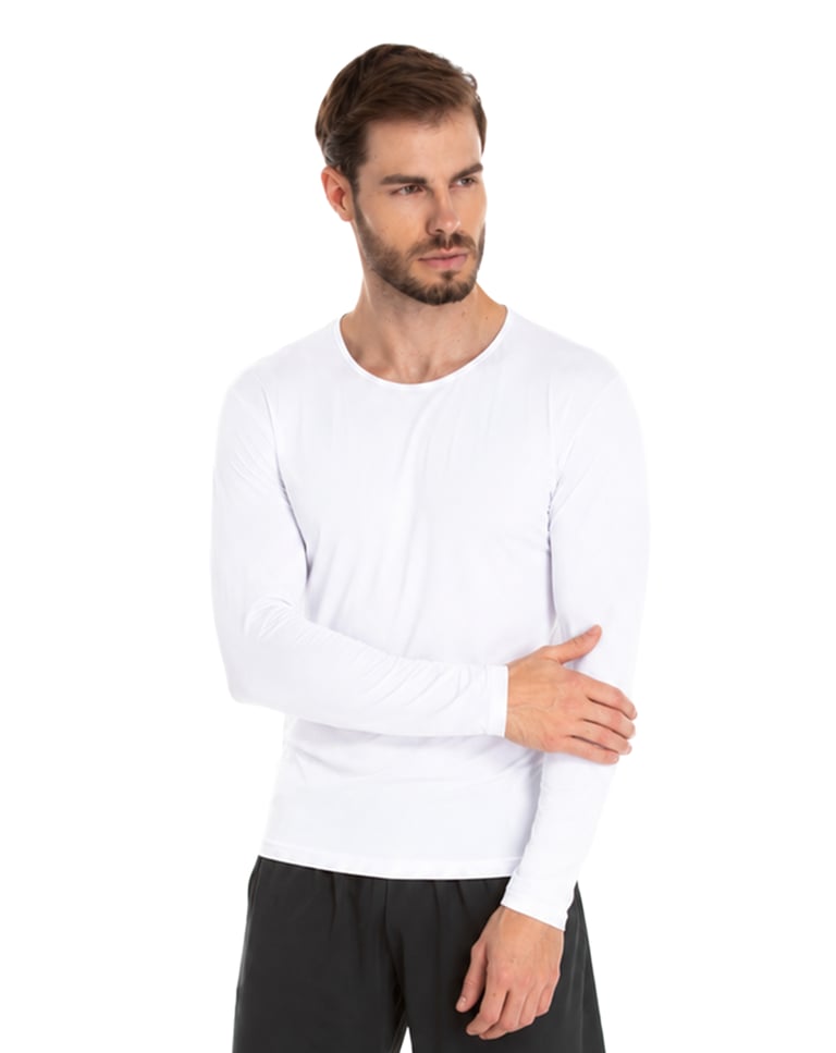 Camiseta Segunda Pele Manga Longa Masculina Branca UV 50+