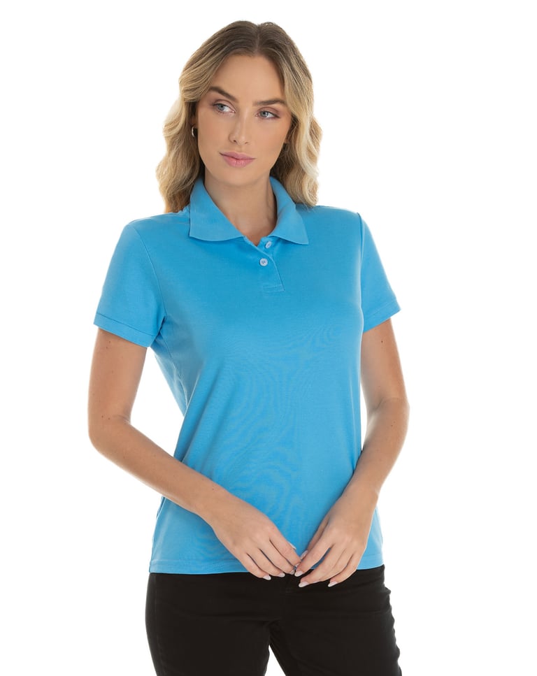 Camisa Polo Piquet Feminina Azul Claro