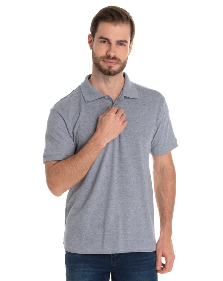 Camisa Polo Piquet Masculina Cinza Mescla