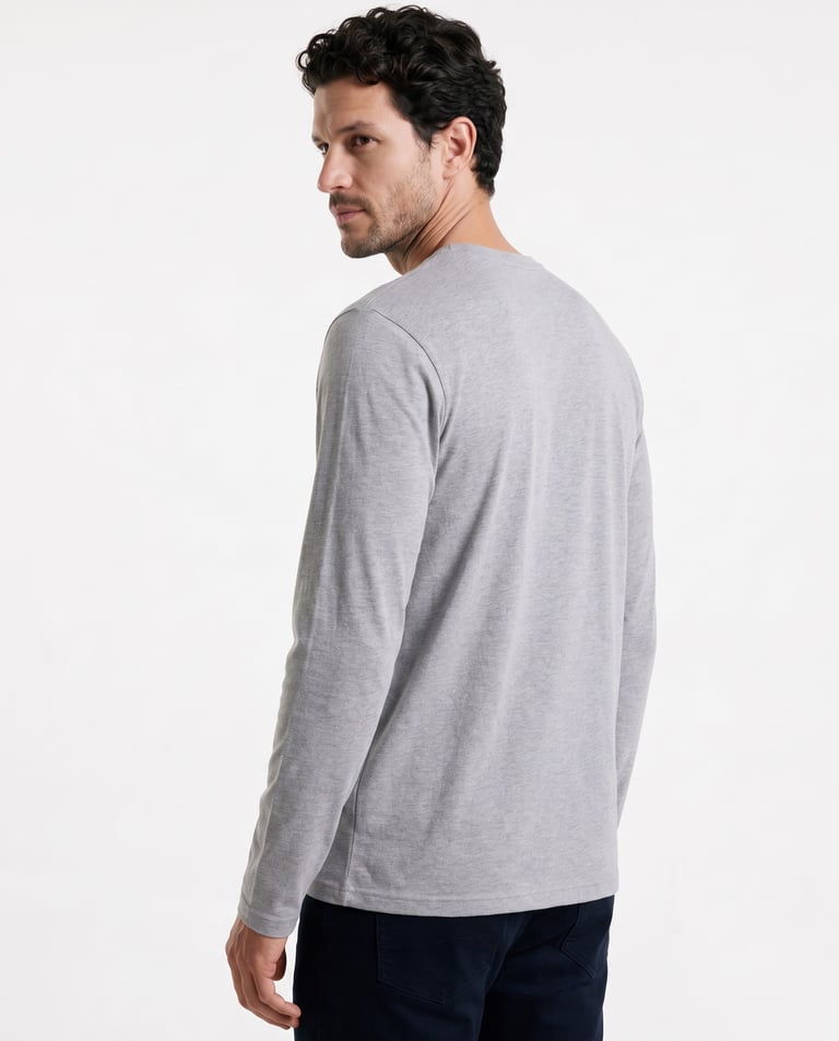 Camiseta Manga Longa de Algodão Premium Cinza Mescla
