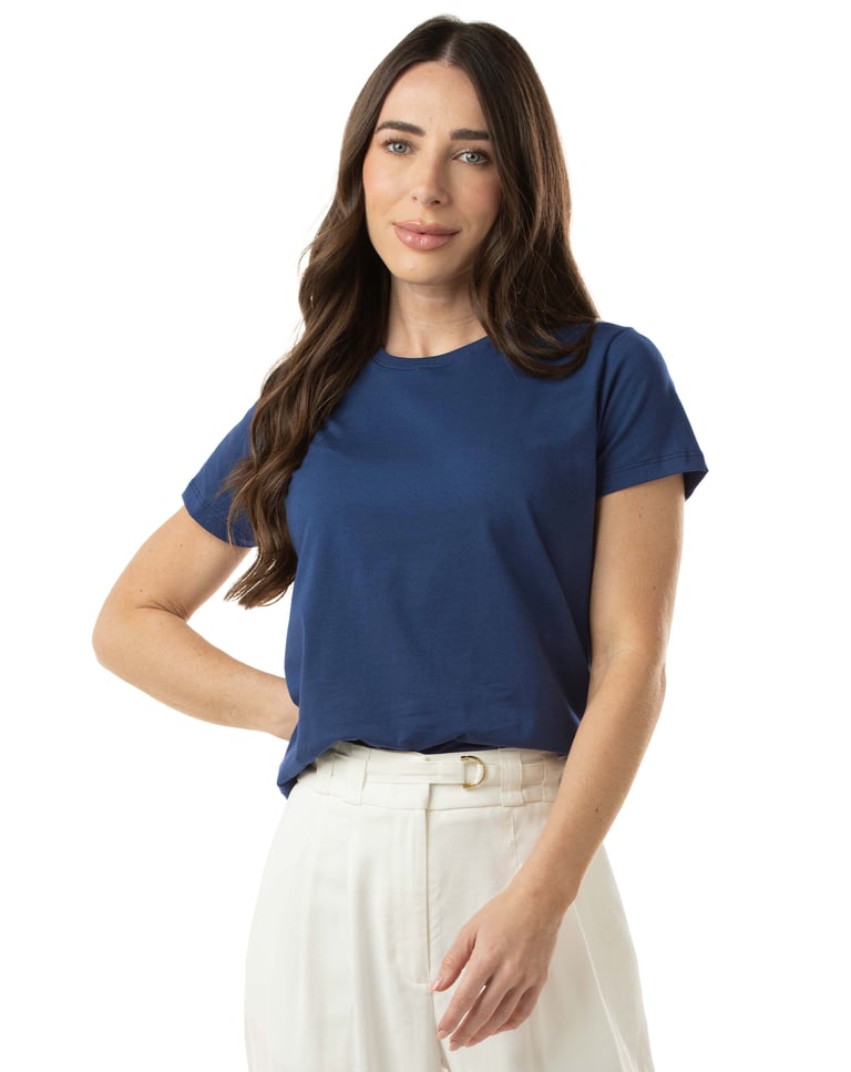 Camiseta de Algodão Egípcio Feminina Azul Índigo