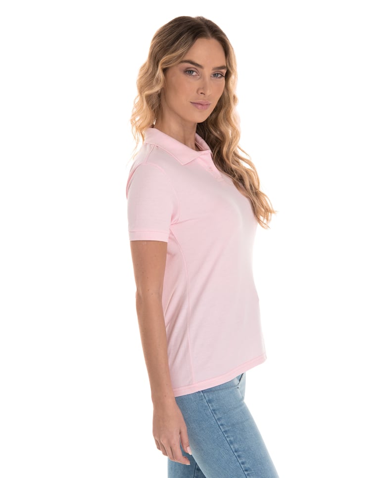 Camisa Polo Piquet Feminina Rosa Claro