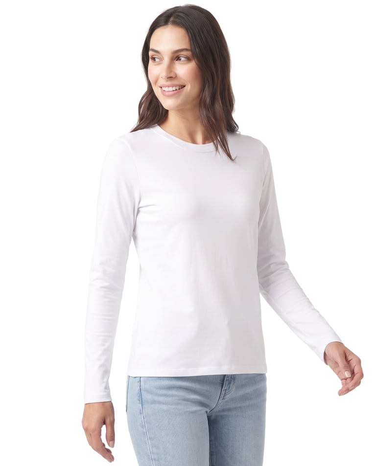 Camiseta Feminina Manga Longa de Algodão Premium Branca