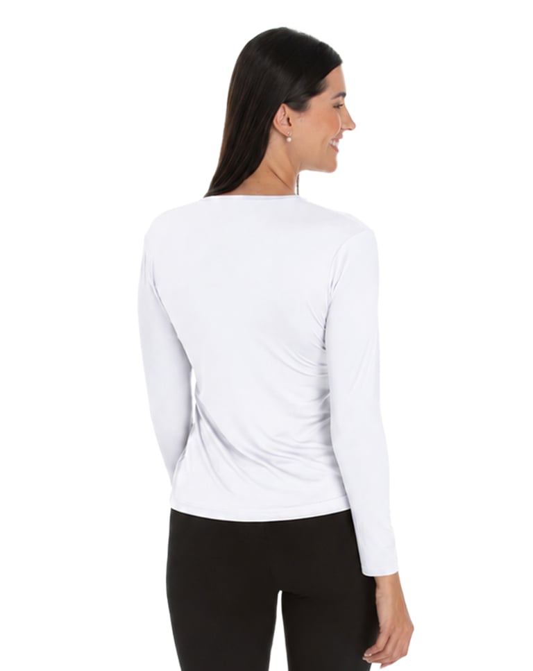 Camiseta Segunda Pele Manga Longa Feminina Branca UV 50+