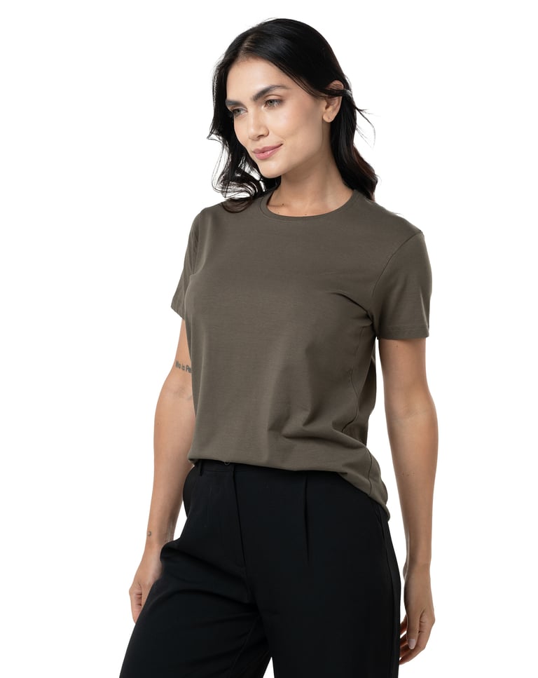 Camiseta de Algodão Egípcio Feminina Cinza Mineral