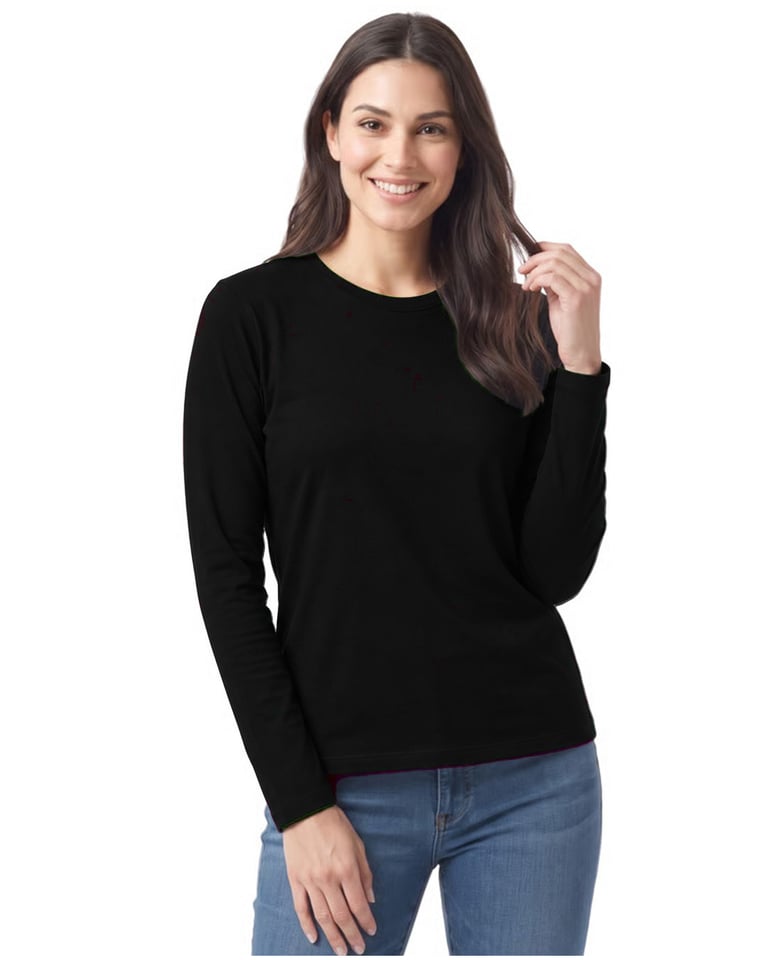 Camiseta Feminina Manga Longa de Algodão Premium Preta