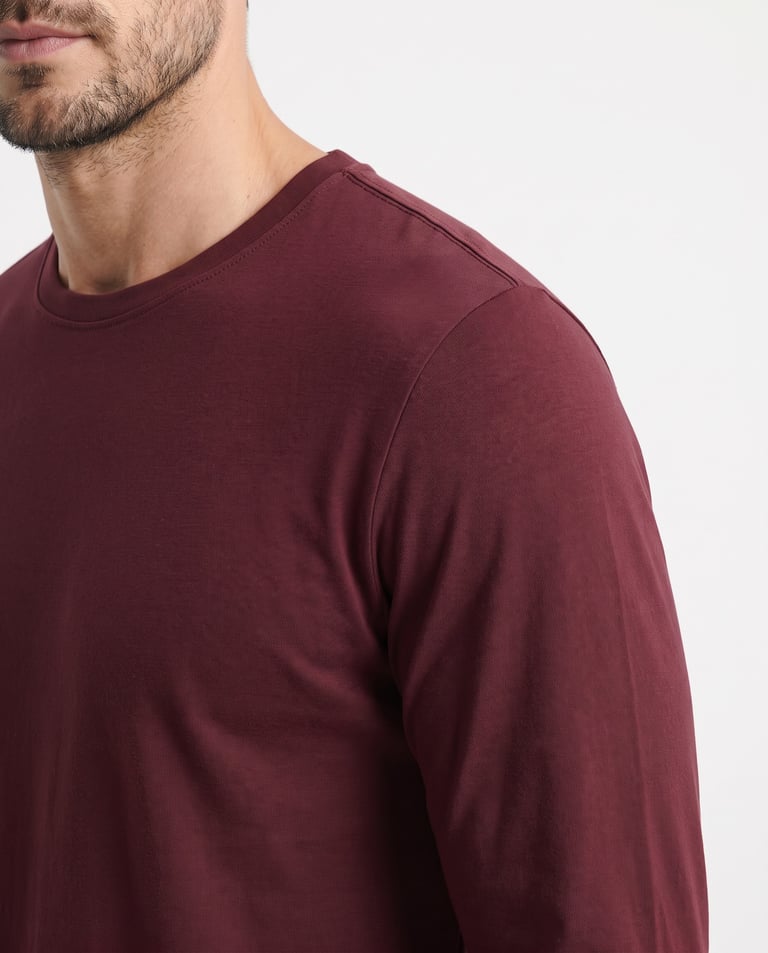Camiseta Manga Longa de Algodão Premium Bordô