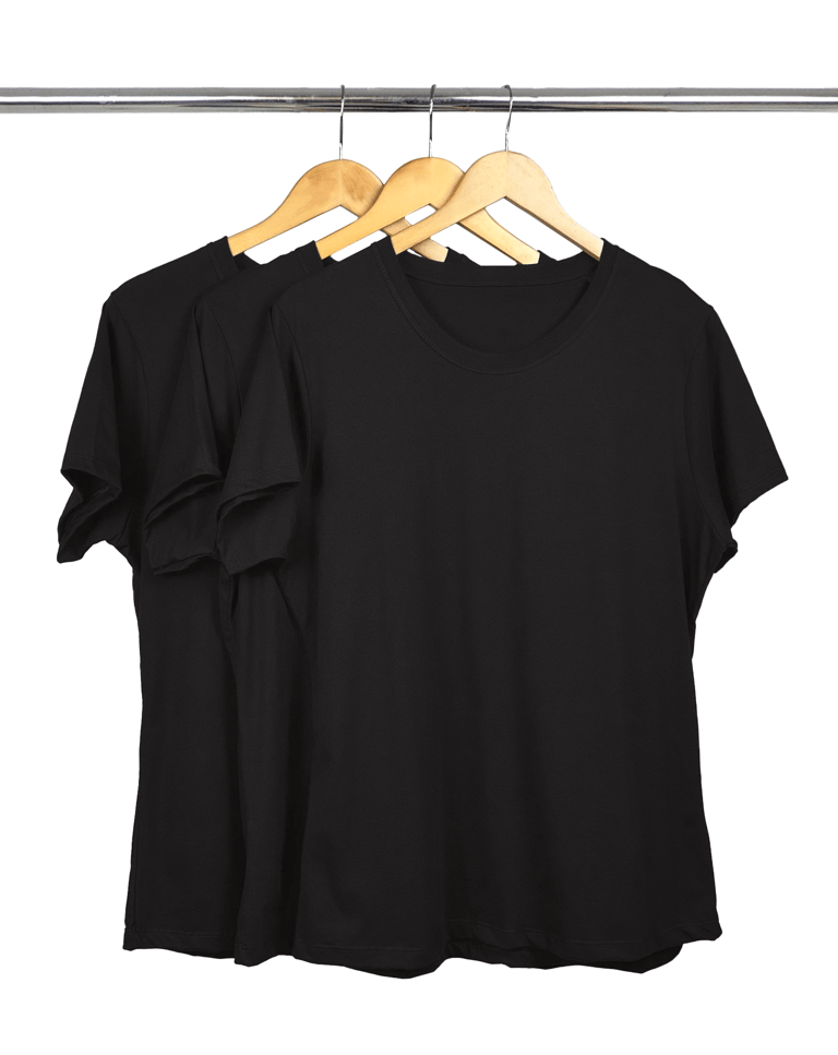 Kit 3 Camisetas Femininas Plus Size De Algodão Pretas