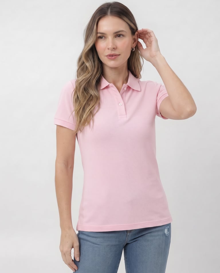 Camisa Polo Piquet Feminina Rosa Claro