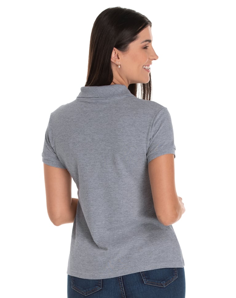 Camisa Polo Piquet Feminina Cinza Mescla