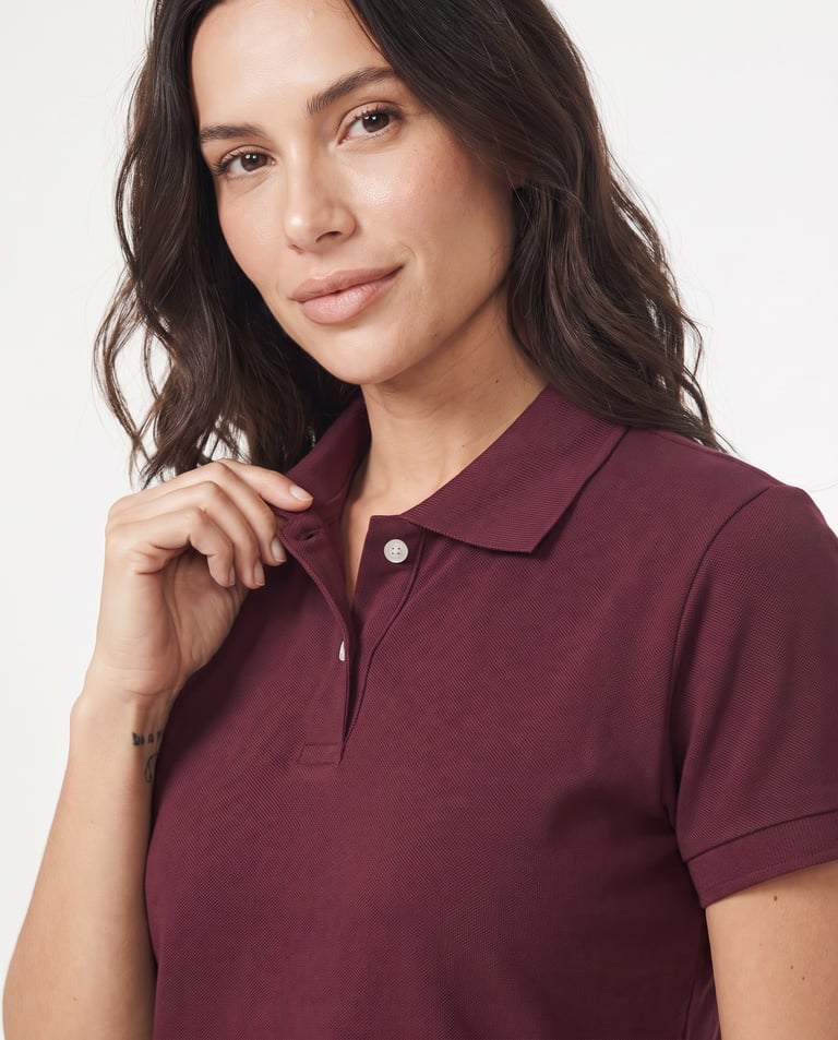 Camisa Polo Piquet Feminina Bordô
