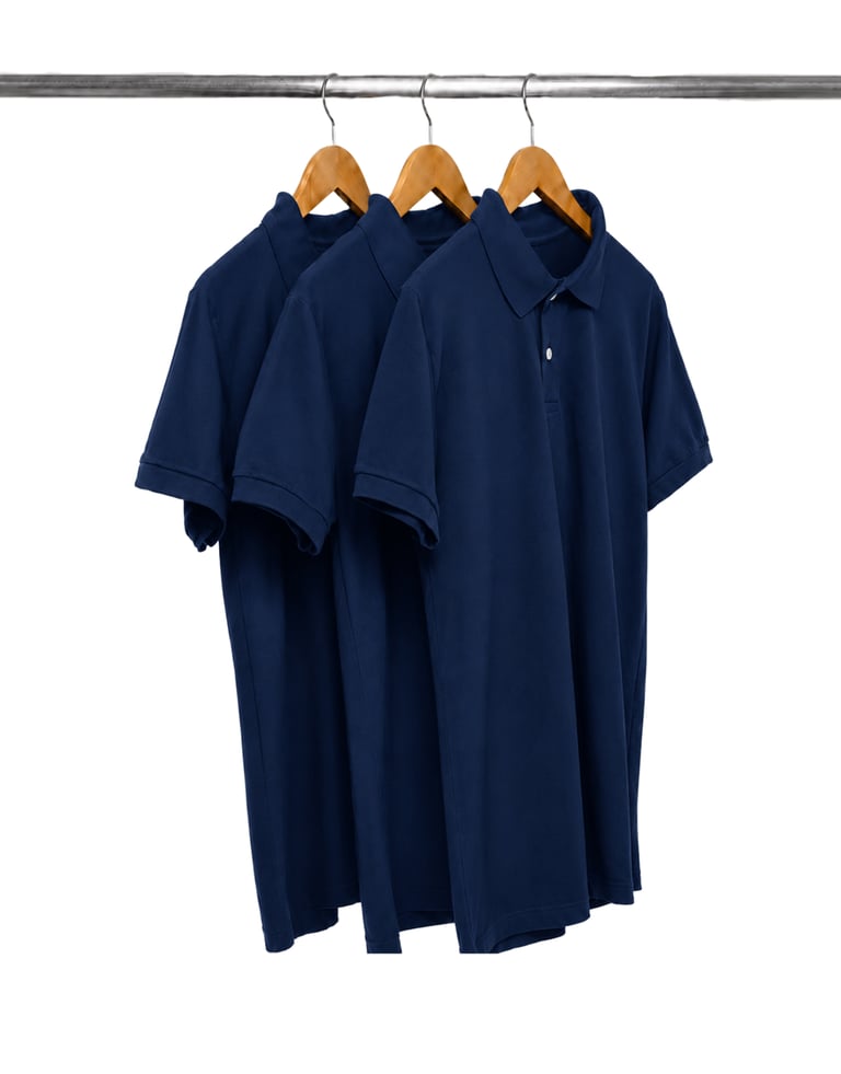 Kit 3 Camisas Polo Piquet Masculinas Azul Marinho 15