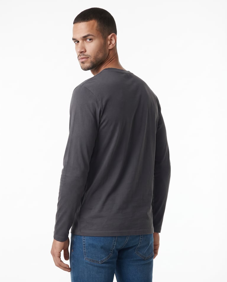 Camiseta Manga Longa de Algodão Premium Cinza Chumbo