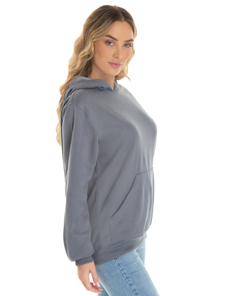 Moletom Canguru com Capuz Feminino Cinza Chumbo