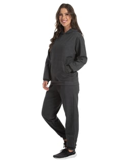 Conjunto Moletom Feminino com Capuz Preto Mescla 06