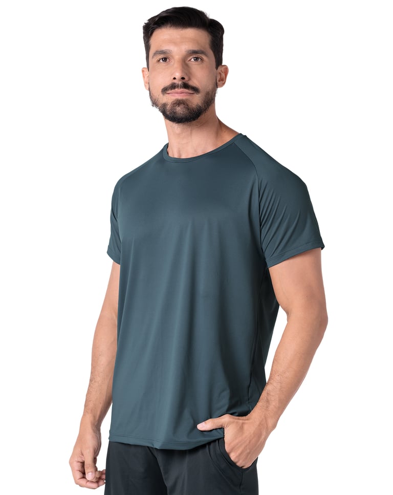 Camiseta Masculina Dry Poliamida Raglan Cinza Titanium