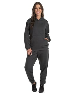 Conjunto Moletom Feminino com Capuz Preto Mescla 06