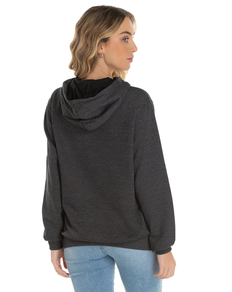 Moletom Canguru com Capuz Feminino Preto Mescla