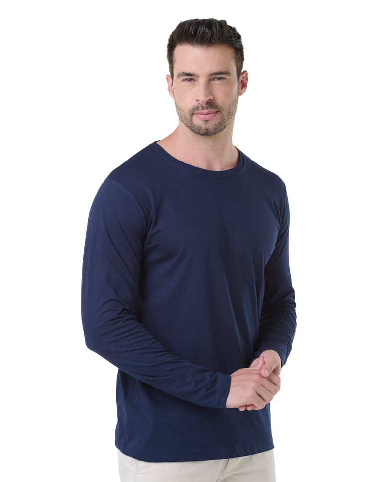 Camiseta Manga Longa de Algodão Premium Azul Marinho