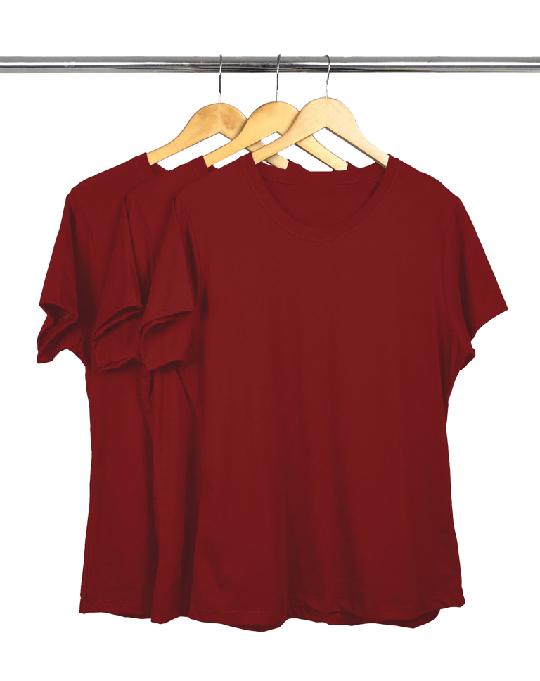 Kit 3 Camisetas Femininas Plus Size De Algodão Bordô